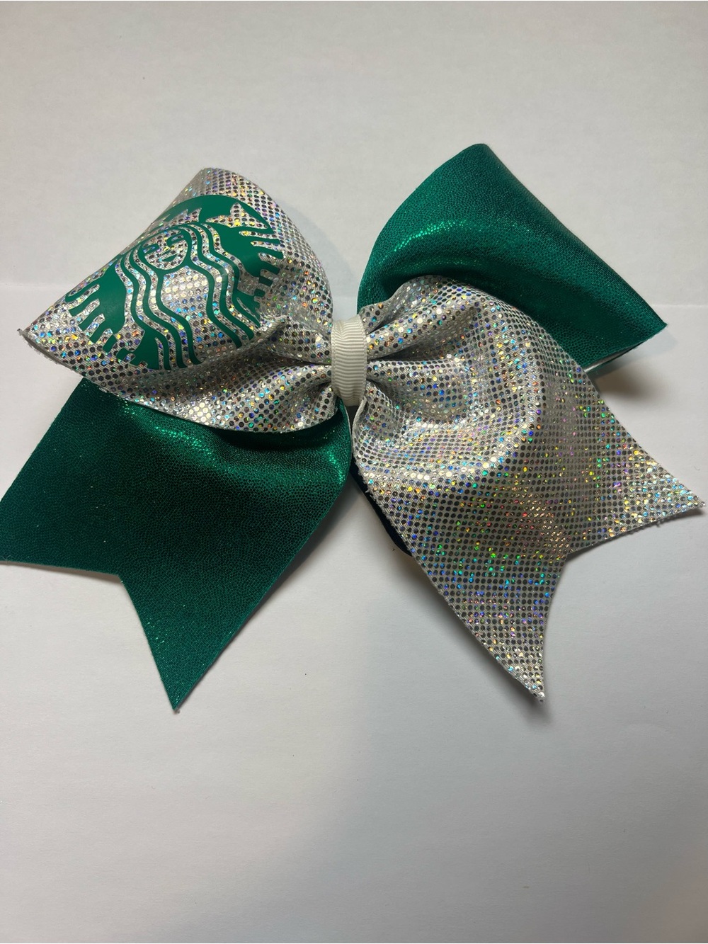 Starbucks Green and Silver Holographic Logo Hair Bow Cheerleading bow Cheer